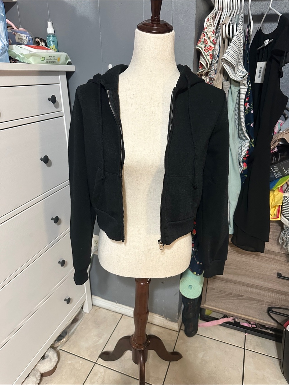 Hippie Rose Black Hooded Bomber Jacket